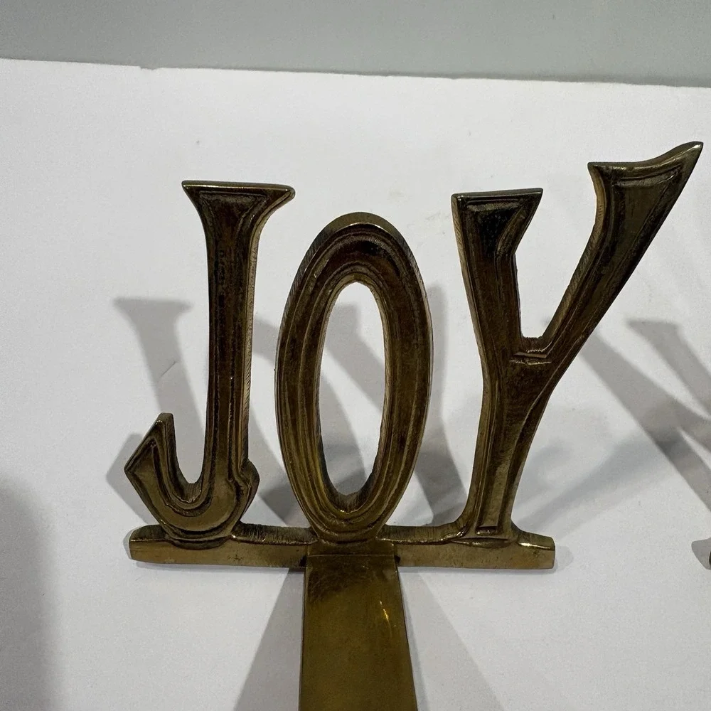 Vintage Brass Christmas Stocking Hangers Lot Of 2 Noel Joy 4